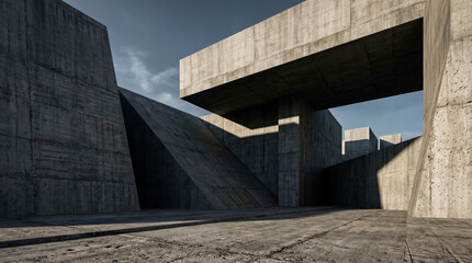 Fototapeta premium Modern architectural structure with geometric concrete beams and shadows