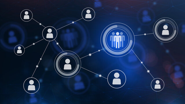 An abstract network of connected user icons representing social media interaction and digital communication