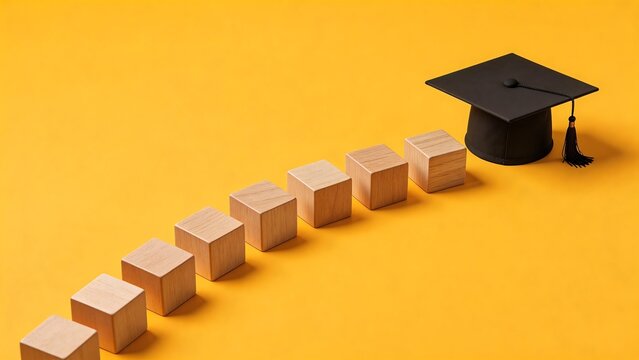 Graduation cap on wooden blocks