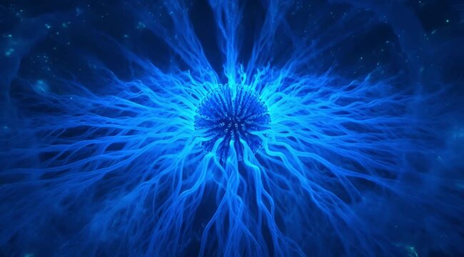 A vibrant blue explosion radiates outward in a mesmerizing display of energy and light.