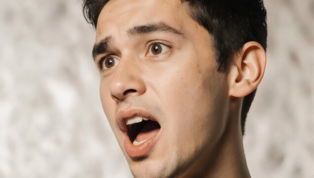 Young Man with Surprised Expression and Open Mouth.