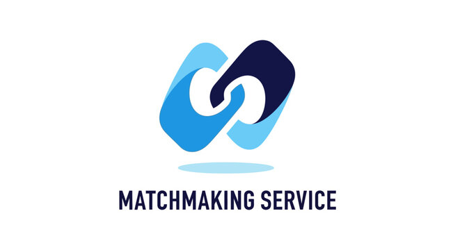 Modern Abstract Logo Design for Matchmaking Service, Blue and White.