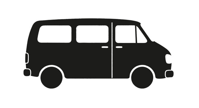 Black Silhouette of a Minivan or Passenger Van on White Background