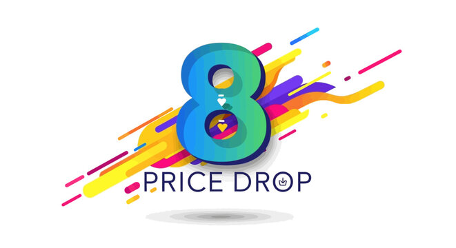 Price Drop 8 Percent Discount Sale Banner with Colorful Abstract Shapes