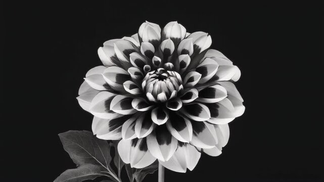 墨絵 ダリア 複雑な花びらの開花 白黒