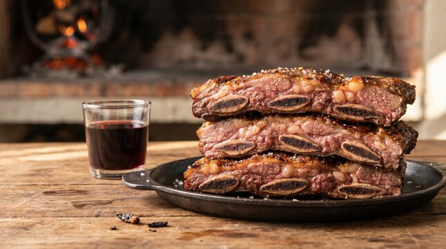 Cross Cut Tira de Asado Short Ribs on Traditional Metal Platter