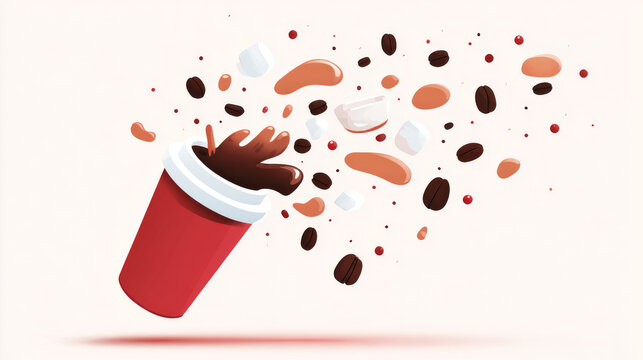 Floating of spill coffee cup illustration in flat design on white background