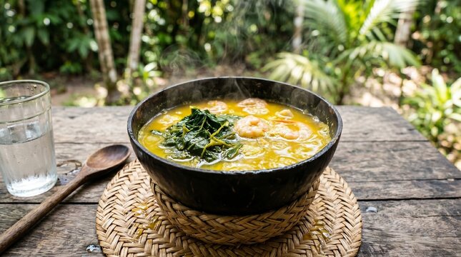 Steaming Amazonian Tacaca Soup with Jambu and Tucupi