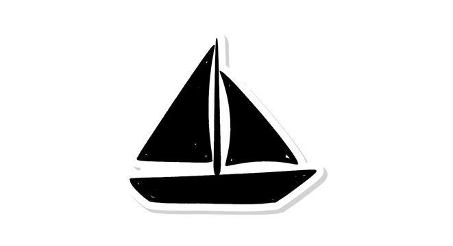 Hand-drawn black sailboat silhouette on white background, simple doodle style, nautical theme