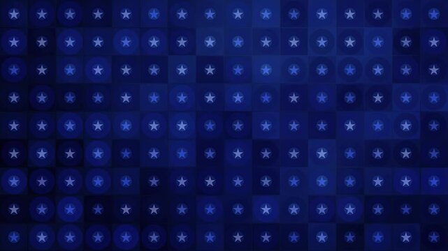 abstract digital pattern of repetitive grid of glowing blue stars within circles for a modern patriotic background