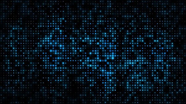 Digital blue dots glowing on black background, futuristic data particles matrix texture, loopable pulsating backdrop