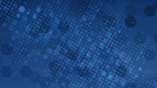 Abstract blue hexagons animation, digital network patterns, futuristic data science concept, cyber technology backdrop