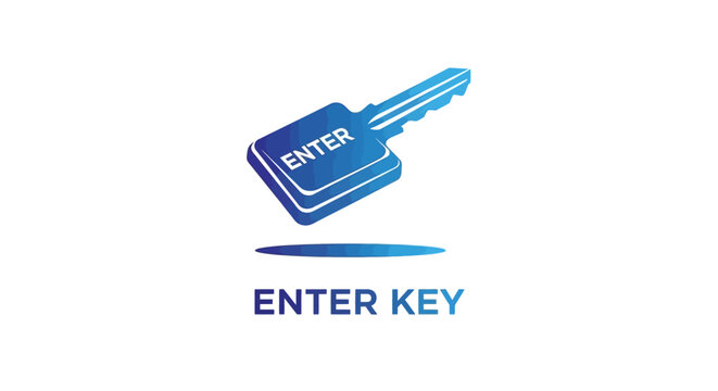 Modern Blue Enter Key Icon Floating Above White Background.