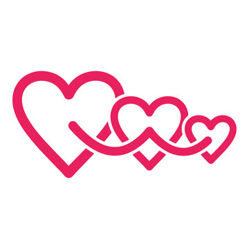 Interconnected hearts in pink on white background for love and relationship concepts icon