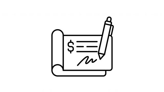 Animated Cheque in line icon style, suitable for banking, business, payment concept illustrations
