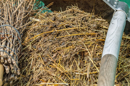 Tas de fumier de mouton m&eacute;lang&eacute; &agrave; de la paille pour le compost.