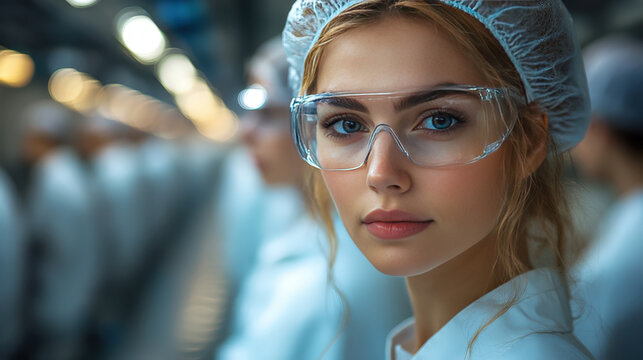 Young woman in safety gear works in laboratory setting focused on research and science during daytime