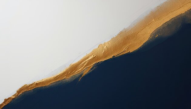 An aerial view of golden sand dunes meeting deep blue water with a sharp natural boundary