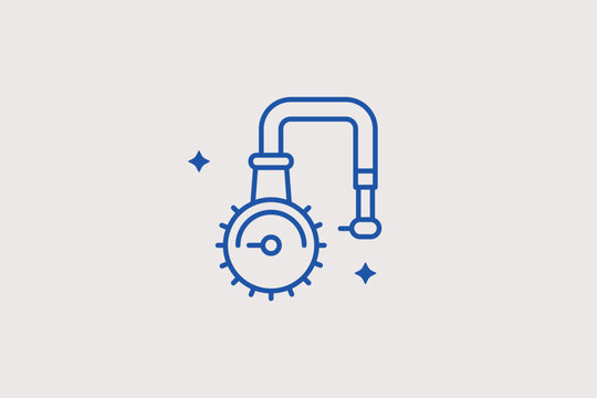 Pressure gauge inflator line icon for checking tire air levels and pneumatic tool use. Accurate Vector Illustration for gas station air pump instructions and vehicle safety maintenance guides.