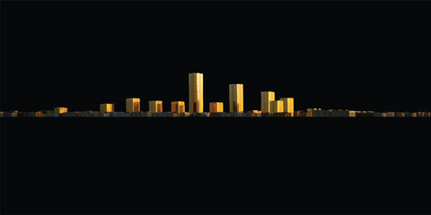 Obraz premium An industrial factory with smoke silhouettes against a black night sky and a downtown city skyline vector illustration featuring urban buildings and towers