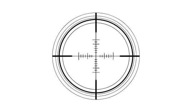 Optical scope reticle vector template with crosshair targeting interface and glass overlay design isolated on white background
