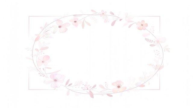 Elegant Floral Frame: A delicate frame of soft pink blossoms and leafy accents encircles an empty space, evoking a sense of purity and grace. 