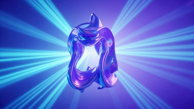 Glowing Abstract Liquid Letter Z Rotates Against Radiant Blue Purple Light Background