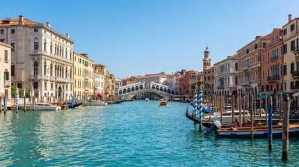 Obraz premium Scenic view of Grand Canal with gondolas and historic buildings in Venice, Italy