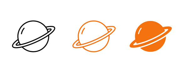 Planet icon set, outline and filled, orange and black. © Богдан Скрипник