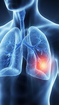 Human lungs with highlighted inflammation inside. Anatomy illustration of respiratory system disease. Medical diagnostic concept for pulmonology research, virus infection and chest health.