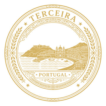 Terceira Island Portugal vintage gold emblem featuring Angra do Heroismo vector illustration