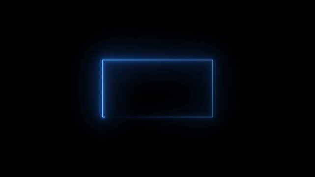 Abstract blue neon glowing line frame, animated moving led light screen box projection 3d rendering, space border presentation design background, futuristic cyberspace laser backdrop.4k animation 