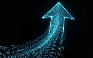 Fototapeta premium Digital arrow rises through glowing binary code symbolizing