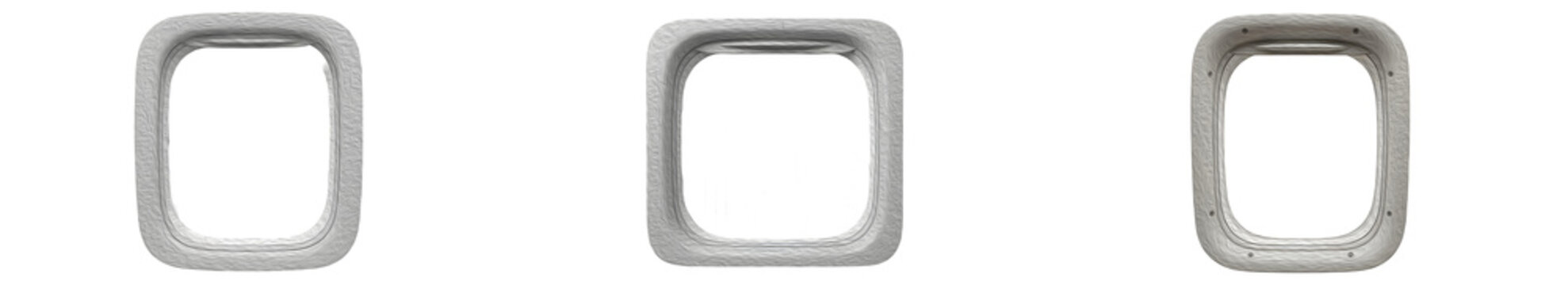 Set of Empty Gray Rounded Rectangle Frames; Minimalist Plastic Border Mockup for Digital Screens, Smartwatch Faces, and UI Design Elements Isolated on White Background.