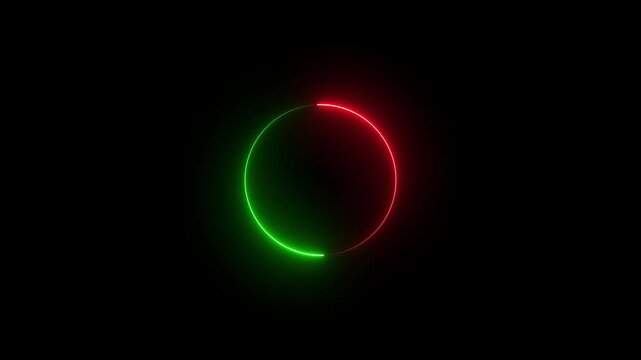 Abstract neon circle animation rotating and glowing against a dark background with futuristic digital. Cyan circle glow on the transparent background. alpha channel, seamless loop, 4K video