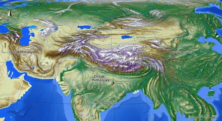 Geological map of the himalayan and surrounding mountain ranges in asia © faruk