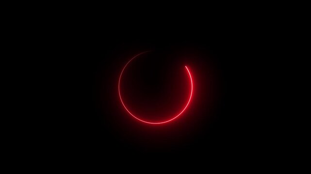 Abstract neon circle animation rotating and glowing against a dark background with futuristic digital. Cyan circle glow on the transparent background. alpha channel, seamless loop, 4K video