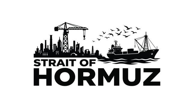 Vector graphic illustration of Strait of Hormuz Shipping Lane Vector Graphic, Black Icon, Industrial Port Vector