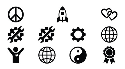 Vector graphic illustration of Black icons set of peace, harmony, business and technology, vector illustration Vector © Rehana