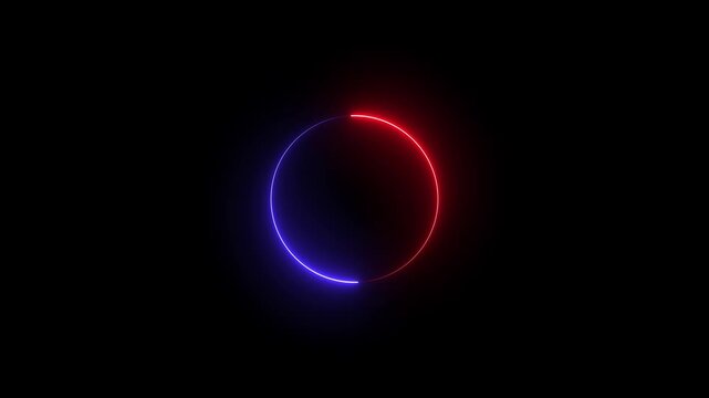 Abstract neon circle animation rotating and glowing against a dark background with futuristic digital. Cyan circle glow on the transparent background. alpha channel, seamless loop, 4K video