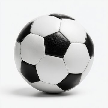 Classic black and white hexagonal patterned spherical ball on a plain white background