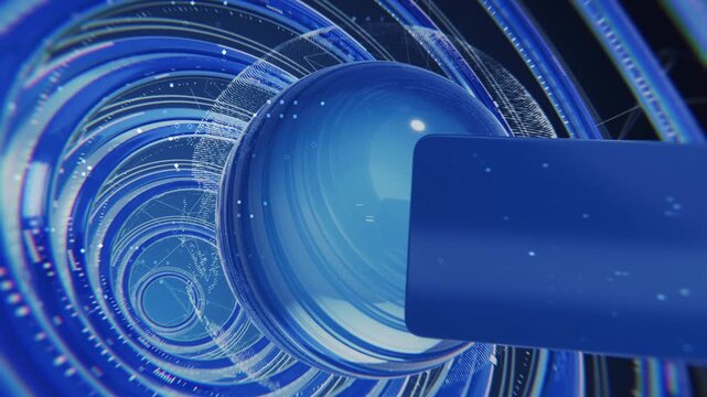 Professional broadcast intro featuring a "Breaking News" banner over a glossy 3D sphere with a dotted world map. Surrounded by high-tech circular rings and a chaotic digital line network background. 4