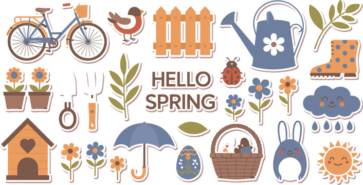 Spring Season Flat Design Elements hello spring bicycle