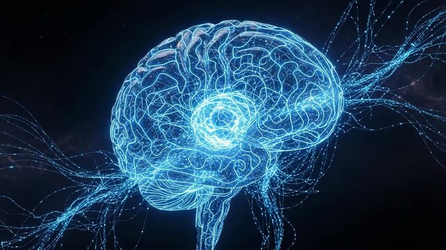 Brain: A vibrant display of the brain's intricate network, showcasing its complexity and power. Emphasizing the marvel of the mind. 
