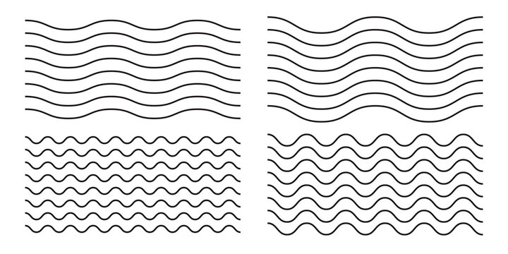 Wavy lines pattern vector element, wave ripple thin line strokes simple zigzag texture set, stream zig zag background backdrop image clip graphic illustration
