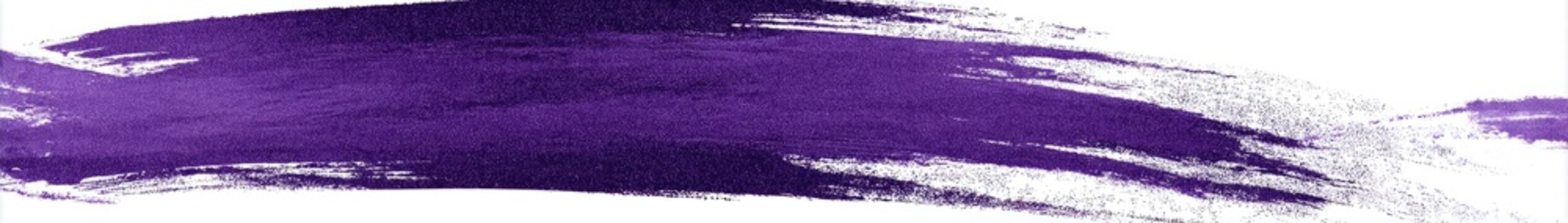 Broad, textured strokes of deep purple paint streak across a white background