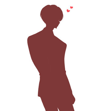 振り向くスーツの男性会社員　恋　シルエット