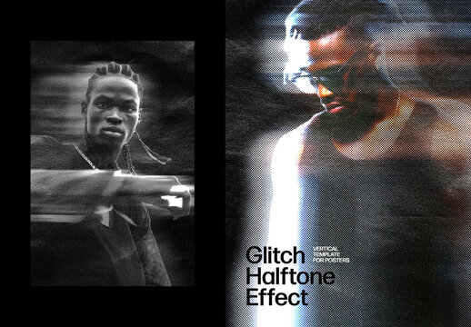 Linear Glitch Photo Effect &ndash; Halftone for Poster & Social Media (PSD)