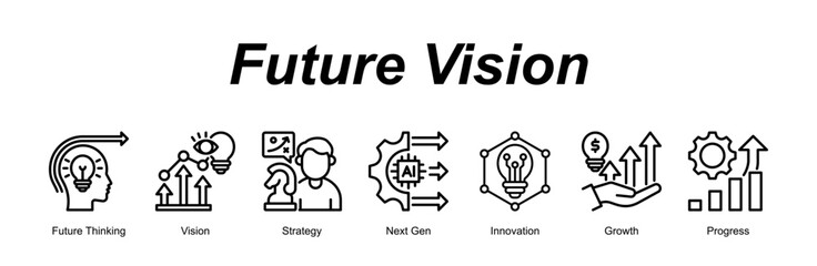 Future Vision banner web icon vector illustration concept with an icon of Future Thinking, Vision, Strategy, Next Gen, Innovation, Growth, Progress  © galangfr