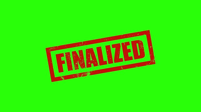 Red Finalized Rubber Stamp Animation on Green Screen, Project Conclusion, Contract Agreement, Professional Grunge Seal Motion Graphic for Business Video Overlay